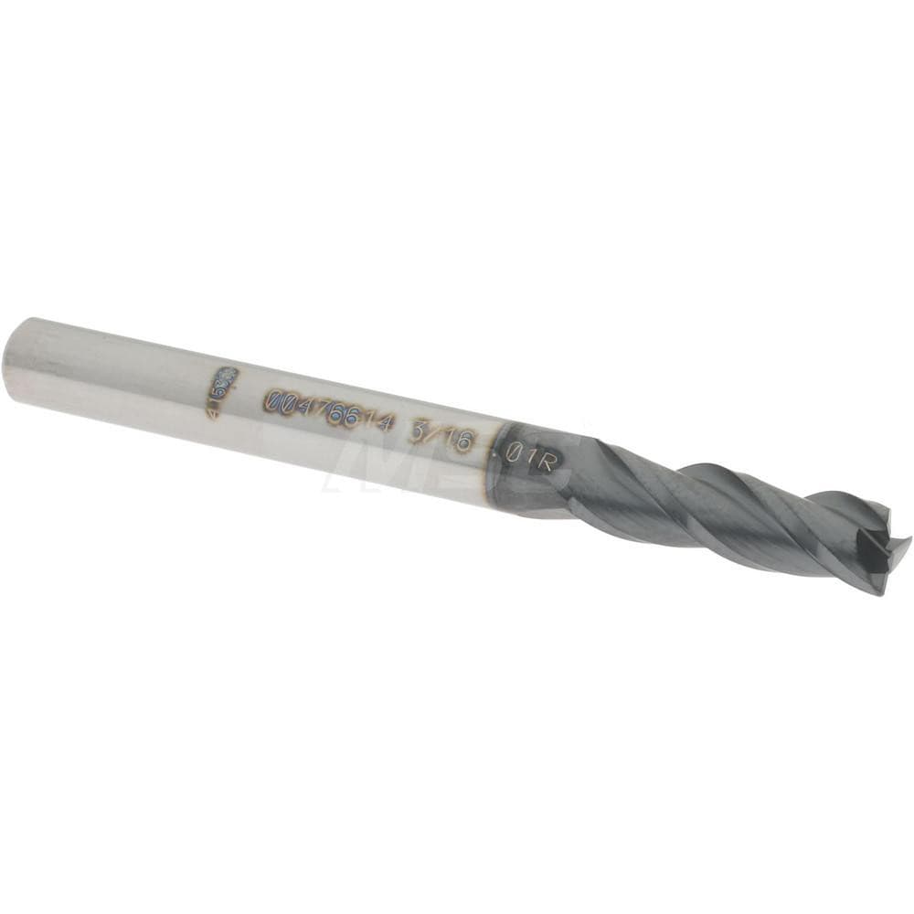 Accupro 12179664 Corner Radius End Mill: 3/16" Dia, 9/16" LOC, 0.01" Radius, 3 Flutes, Solid Carbide Image