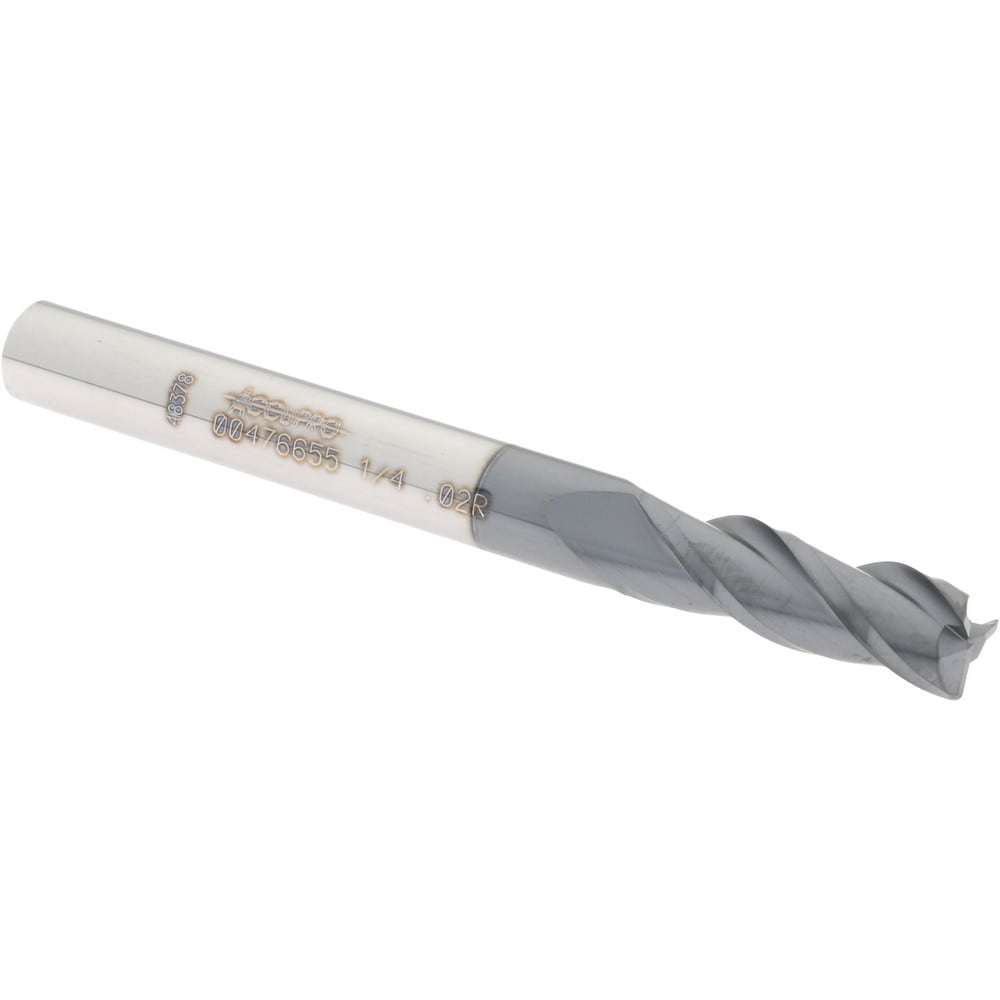 Accupro 12179668 Corner Radius End Mill: 1/4" Dia, 3/4" LOC, 0.02" Radius, 3 Flutes, Solid Carbide Image