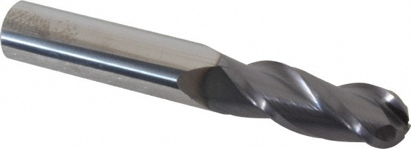 Ball End Mill: 0.375" Dia, 1" LOC, 3 Flute, Solid Carbide