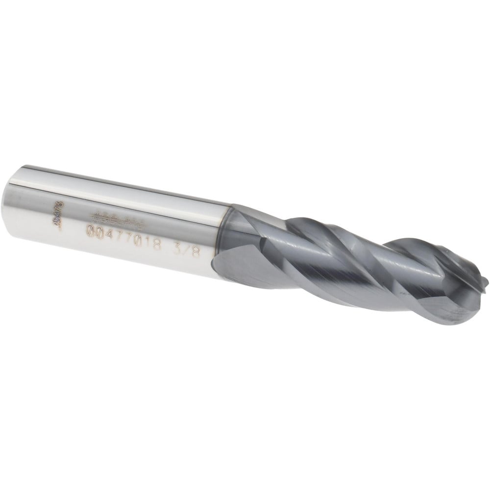 Ball End Mill: 3/8" Dia, 1" LOC, 3 Flute, Solid Carbide