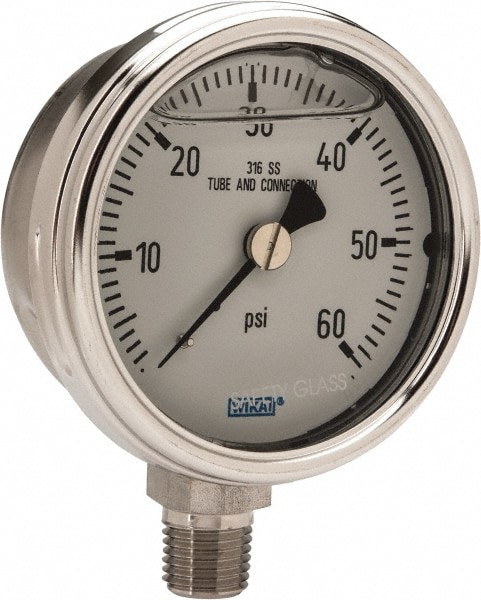 Wika 9831873 Pressure Gauge: 2-1/2" Dial, 0 to 60 psi, 1/4" Thread, NPT, Lower Mount Image