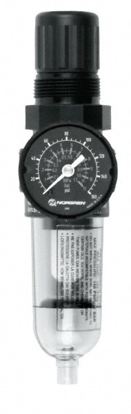 FRL Combination Unit: 1/4 NPT, Miniature, 2 Pc Filter/Regulator-Lubricator with Pressure Gauge