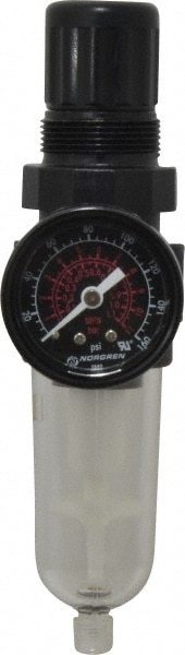 FRL Combination Unit: 1/4 NPT, Miniature, 1 Pc Filter/Regulator with Pressure Gauge