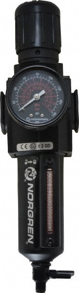 FRL Combination Unit: 3/8 NPT, Intermediate, 1 Pc Filter/Regulator with Pressure Gauge