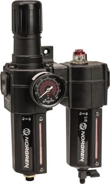 Norgren 24-074-164-260 FRL Combination Unit: 3/4 NPT, Standard, 2 Pc Filter/Regulator-Lubricator with Pressure Gauge 