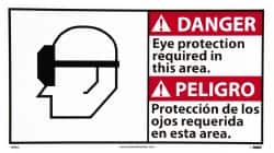 Accident Prevention Sign: Rectangle, "Danger, EYE PROTECTION REQUIRED IN THIS AREA. PROTECCIC3N DE LOS OJOS REQUERIDA EN ESTA C!REA."