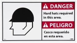 Accident Prevention Sign: Rectangle, "Danger, Hard hats required in this area. Casco requerido en esta C!rea."