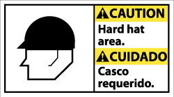 Sign: Rectangle, "Caution - Hard Hat Area"