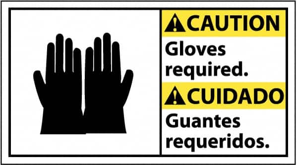 Accident Prevention Sign: Rectangle, "Caution, Gloves required. Guantes requeridos."
