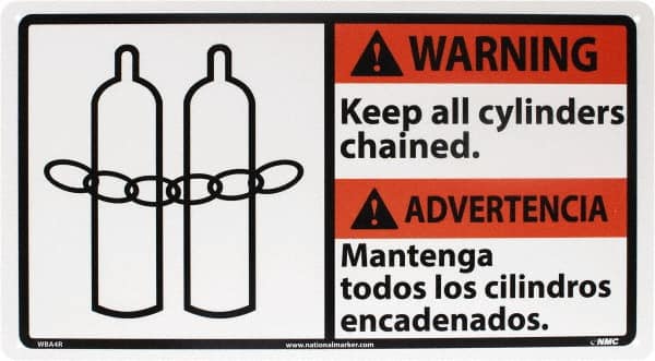 Sign: Rectangle, "Warning - Keep All Cylinders Chained"
