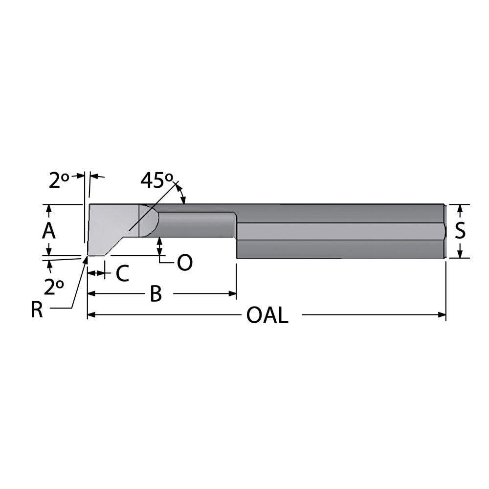 Back Boring/Chamfering Bar: 0.1200" Min Bore Dia, 0.4000" Max Bore Depth, Right Hand, 1/8" Shank Dia, Submicron Solid Carbide