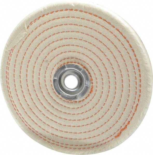 Unmounted Spiral Sewn Buffing Wheel: 6" Dia, 1/2" Thick, 1/2" Arbor Hole Dia
