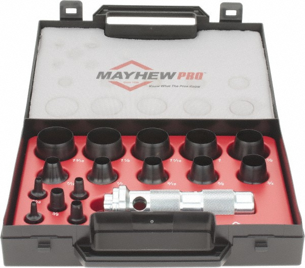 Hollow Punch Set: 16 Pc, 0.125 to 1.1875" - Comes in Plastic Case
