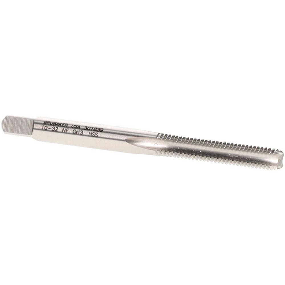 Straight Flute Tap: #10-32 UNF, 4 Flutes, Bottoming, 2B Class of Fit, High Speed Steel, Bright/Uncoated