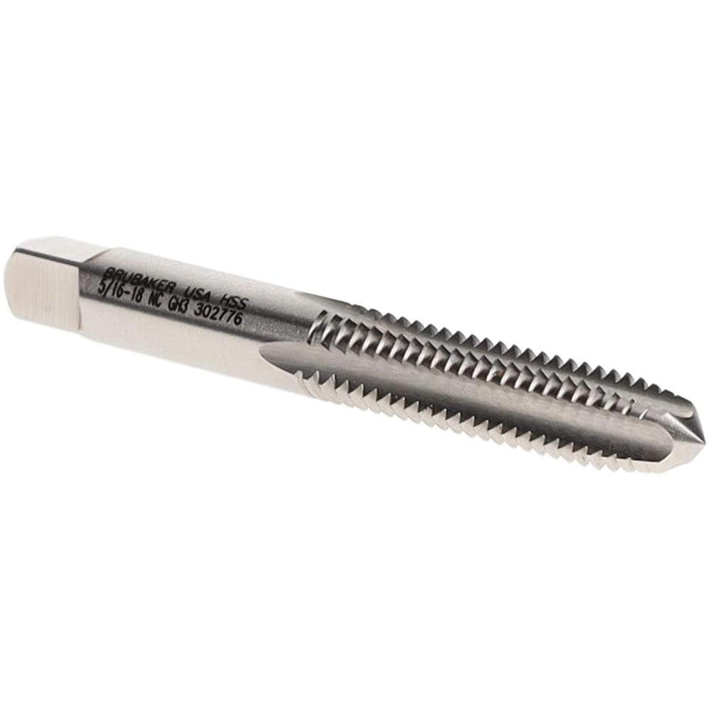 Straight Flute Tap: 5/16-18 UNC, 4 Flutes, Plug, 3B Class of Fit, High Speed Steel, Bright/Uncoated