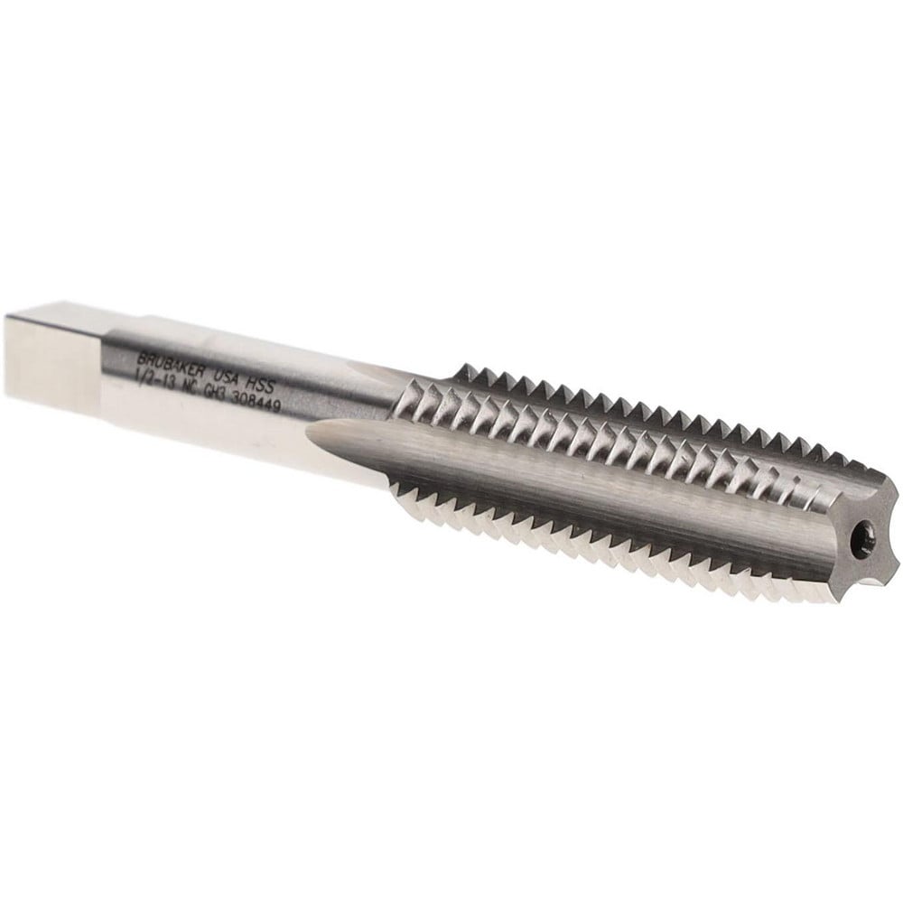 Straight Flute Tap: 1/2-13 UNC, 4 Flutes, Plug, 3B Class of Fit, High Speed Steel, Bright/Uncoated