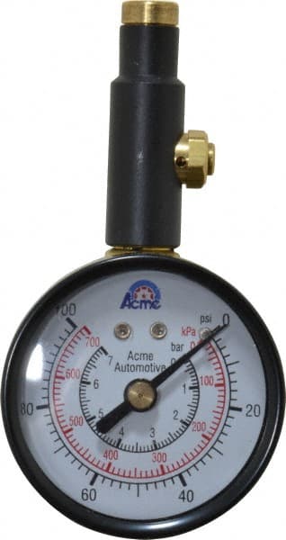 Acme | Coilhose Pneumatics 0 to 100 psi Dial Straight Tire Pressure Gauge - Closed Check | Part #A530