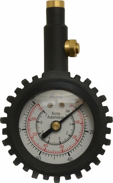 0 to 100 psi Dial Straight Tire Pressure Gauge - Closed Check