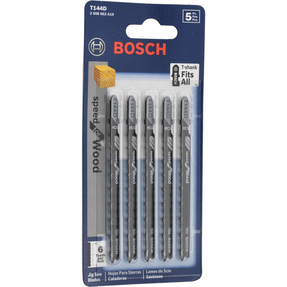 Jigsaw Blade: High Carbon Steel, 8 TPI, 0.05" Blade Thickness, 3/8" Blade Width - T-Shank, Toothed Cutting Edge