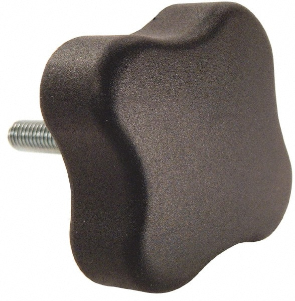 Lobed Knob: 2.48" Head Dia, 4 Points, Thermoplastic Elastomer, Black