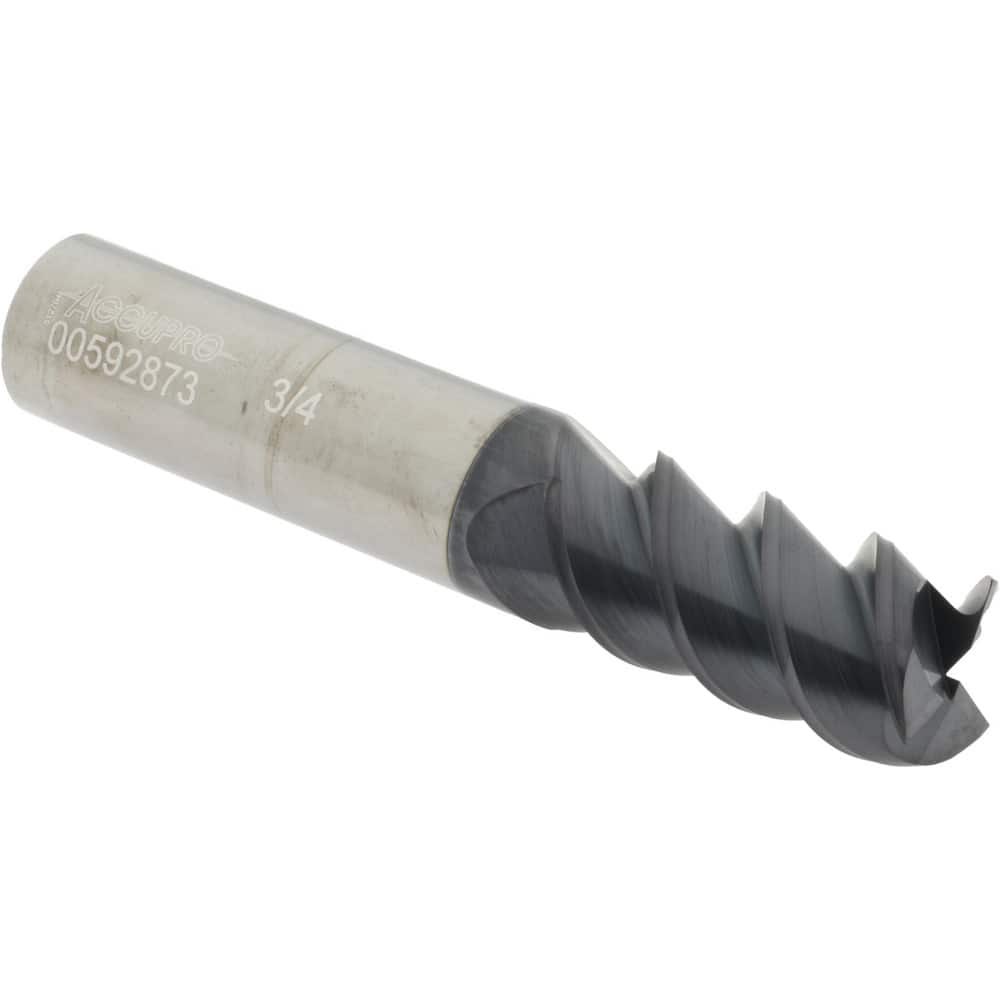 Accupro 12181172 Square End Mill: 3/4 Dia, 1-1/2 LOC, 3/4 Shank Dia, 4 OAL, 3 Flutes, Solid Carbide 