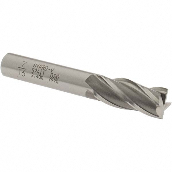 OSG 5741100 Square End Mill: 7/16 Dia, 1 LOC, 3/8 Shank Dia, 2-11/16 OAL, 4 Flutes, Vanadium High Speed Steel Image