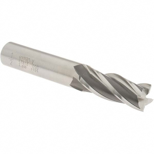 OSG 5741400 Square End Mill: 1/2 Dia, 1-1/4 LOC, 1/2 Shank Dia, 3-1/4 OAL, 4 Flutes, Vanadium High Speed Steel Image