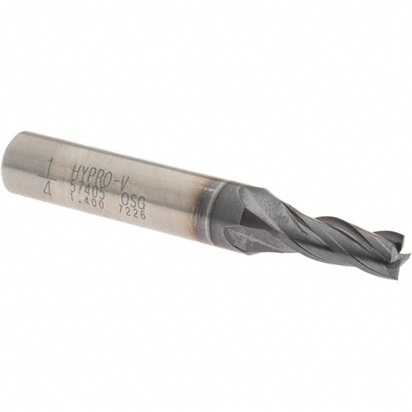 OSG 5740508 Square End Mill: 1/4 Dia, 5/8 LOC, 3/8 Shank Dia, 2-7/16 OAL, 4 Flutes, Vanadium High Speed Steel Image