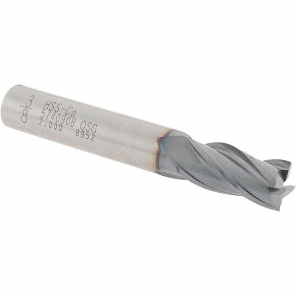 OSG 5740908 Square End Mill: 3/8 Dia, 3/4 LOC, 3/8 Shank Dia, 2-1/2 OAL, 4 Flutes, Vanadium High Speed Steel Image