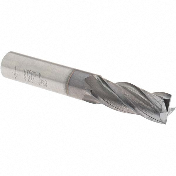 Square End Mill: 1/2" Dia, 1-1/4" LOC, 4 Flute, Cobalt - 3-1/4" OAL, 1/2" Shank Dia, 30 deg Helix, TiCN Finish, Single End, Series 574