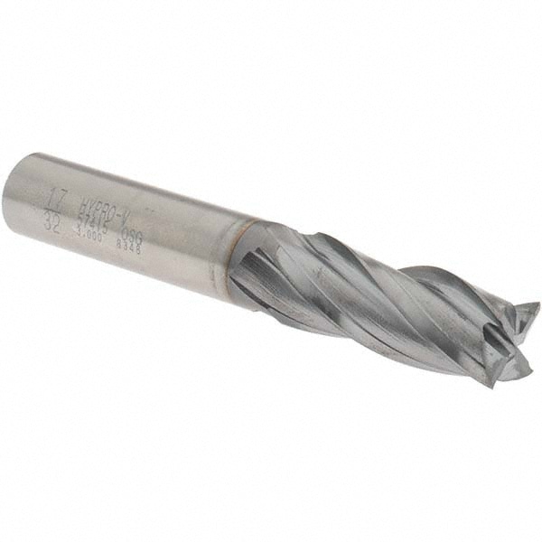 OSG 5741508 Square End Mill: 17/32 Dia, 1-3/8 LOC, 1/2 Shank Dia, 3-3/8 OAL, 4 Flutes, Vanadium High Speed Steel Image