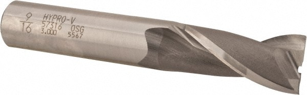 OSG 5731600 Square End Mill: 9/16 Dia, 1-1/8 LOC, 1/2 Shank Dia, 3-1/8 OAL, 2 Flutes, Vanadium High Speed Steel Image