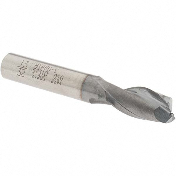 OSG 5731008 Square End Mill: 13/32 Dia, 13/16 LOC, 3/8 Shank Dia, 2-1/2 OAL, 2 Flutes, Vanadium High Speed Steel Image