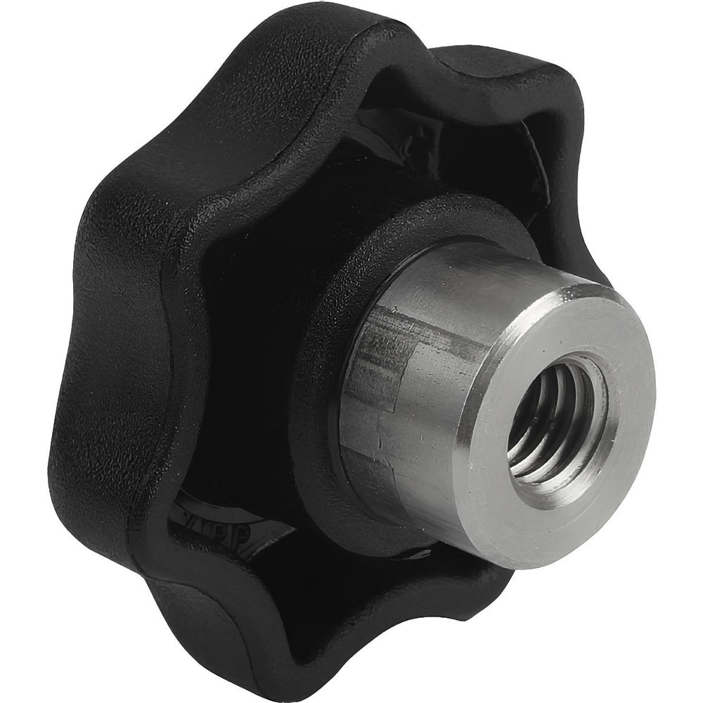 Star Lobed Knob: 1.57" Head Dia, 7 Points, Thermoplastic Elastomer, Black