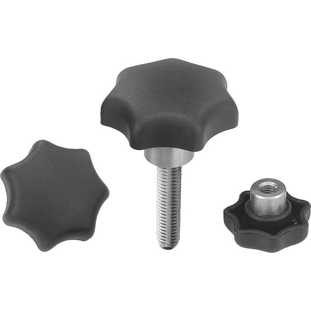 Star Lobed Knob: 40 mm Head Dia, 7 Points, Thermoplastic Elastomer, Black