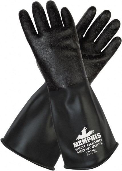 Chemical Resistant Gloves: Large, 14 mil Thick, Butyl, Unsupported
