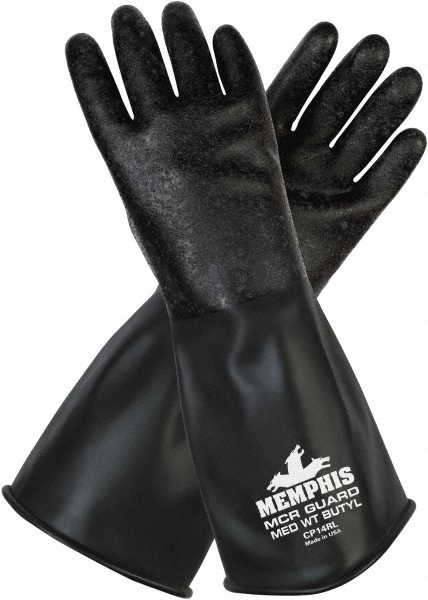 Chemical Resistant Gloves: Memphis® Size Small, 14.0000 mil, Butyl, Unsupported - Black, Pair