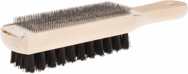 9-1/4" Long Abrasive File Card with Brush - Combination File Card & Brush, with Wood Handle