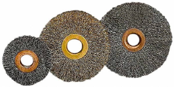 Value Collection Wheel Brush: 2" Wheel Dia, 5/16" Face Width, 0.0070" Wire Dia, Crimped - 1/2" Hole, Brass-Coated Steel | Part #511381-3008