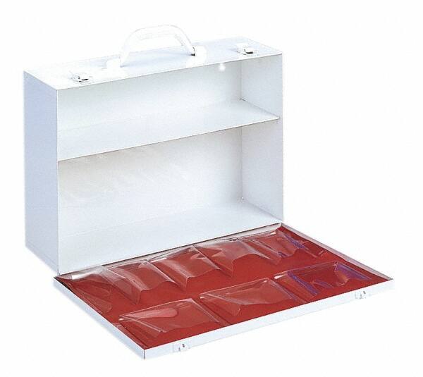 Empty First Aid Cabinets & Cases; Product Type: Industrial First Aid Cabinet ; Number of Shelves: 2 ; Door Type: Vertical ; Shelf Type: Fixed ; Color: White ; Material: Metal; Metal