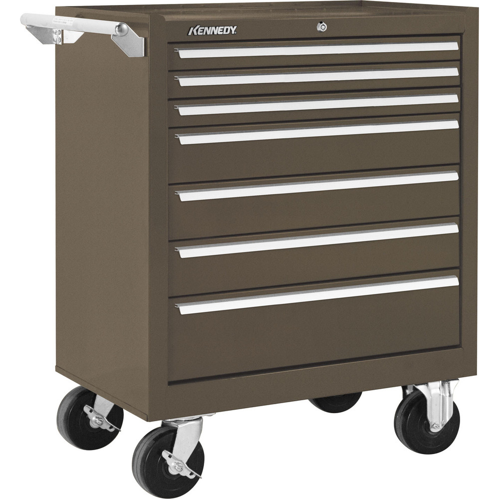 Steel Tool Roller Cabinet: 29" Wide, 7 Drawer - Brown, Tubular Key Lock, Roller Bearing