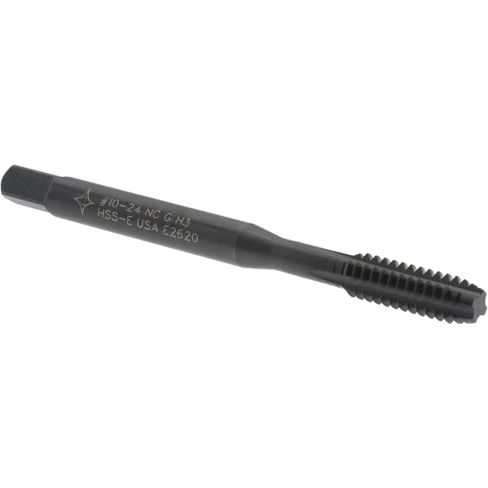 Straight Flute Tap: #10-24 UNC, 4 Flute, Modified Bottoming Chamfer, 2B/3B Class of Fit, Powdered Metal, Nitride/Oxide Finish