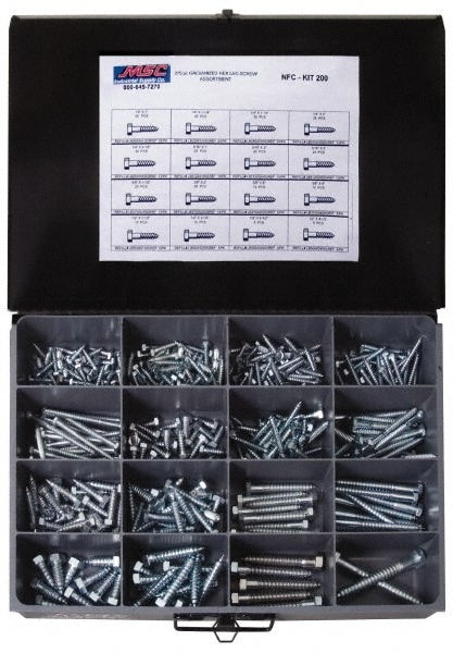 375 Piece, 1/4x1 to 1/2 x 4-1/2, Steel Lag Screw Assortment