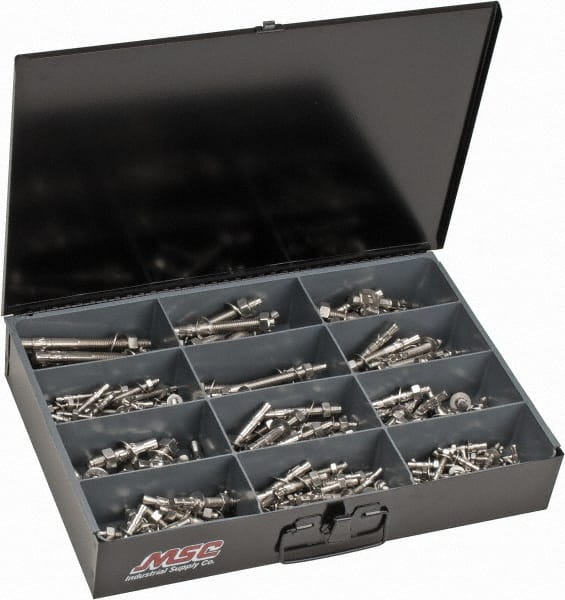 290 Piece, 1/4 to 1/2" Screw, Stainless Steel Hex Drive Anchor Assortment 