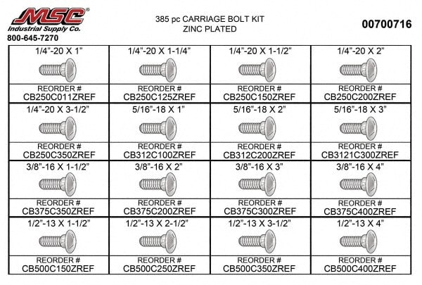 Value Collection - 384 Piece Steel Carriage Bolt - 00700716 - MSC ...