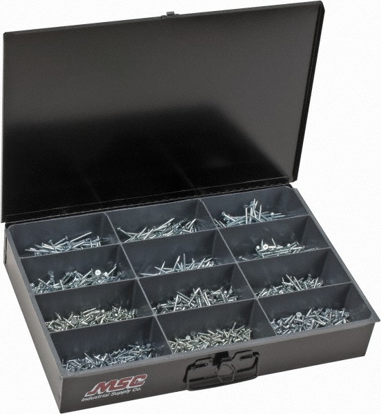 1,640 Piece, #6x5/8 to #8x3, Steel Wood Screw Assortment