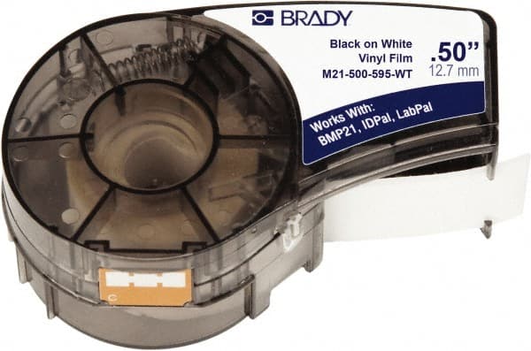 Brady 142807 Label Maker Label: White, Vinyl, 1/2" OAW 