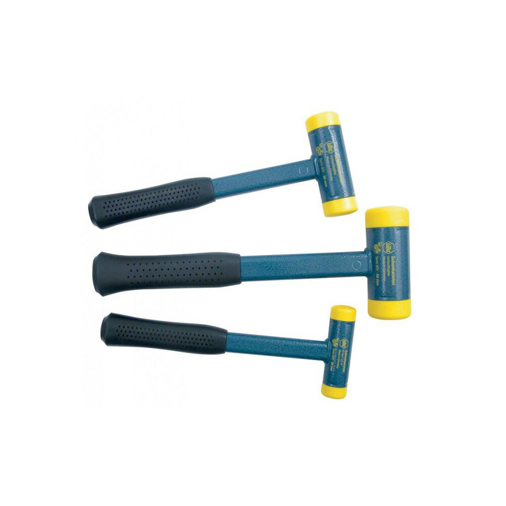 3 Piece, Steel Cushion Grip Handle Med Hard Polyurethane Replaceable Faces, Dead Blow Hammer Set