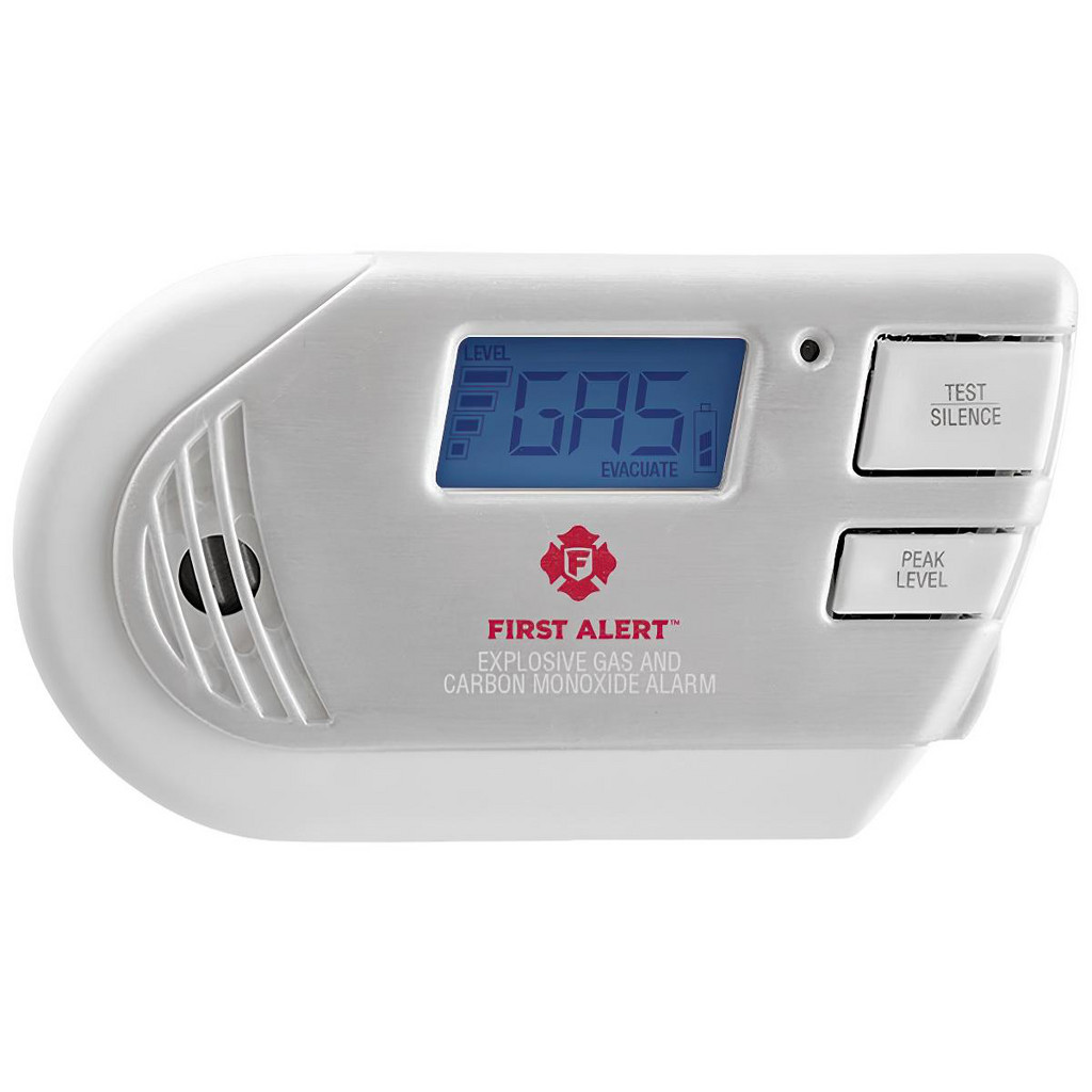 First Alert Explosive Gas & Carbon Monoxide Alarm: 85 dB, Electrochemical Sensor, Non-Interconnectable - Plug-In & Battery, Wall & Ceiling Mount |