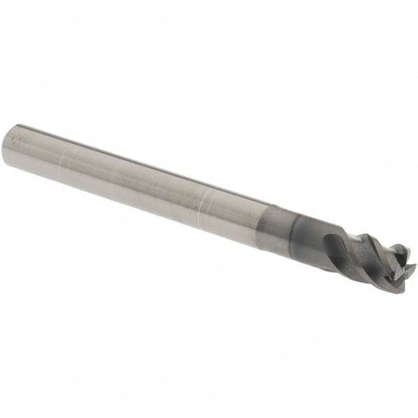 Corner Radius End Mill: 1/4" Dia, 1/4" LOC, 0.02" Radius, 4 Flutes, Solid Carbide